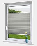 OBdeco Plissee Rollo Klemmfix ohner Bohren lichtdurchlässig Crushed Optik Faltrollo für Fenster und Türen Easyfix Hellgrau 80x200cm