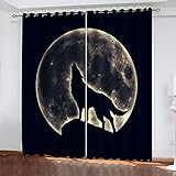 SAKKAI 3D Vollmondtier Wolf Muster Schallschutz Vorhang 2Er Set Ösen Für Schlafzimmer Kinderzimmer, Gardinen Wohnzimmer Modern, Thermo Vorhänge Blickdicht Fensterdekoration 280X260cm (BxH)