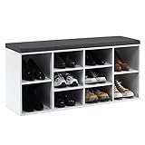 COSTWAY Schuhbank mit Sitzfläche, Schuhregal Holz, Schuhkommode Schuhablage Schuhschrank, Sitzbank mit 10 offenen Fächern, Sitzkissen, 104 x 30 x 48 cm (Weiß)
