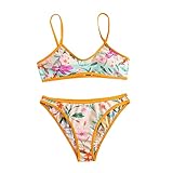 NISOWE 2023 New Retro Bikini Double Sided Printed Mid Waist Badeanzug Damen Badeanzug Bikini Mesh Kleid Unterhosen Damen Bikini (Yellow, M)