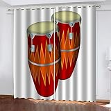Schattierung Vorhänge 2Er Set 3D Rote Trommel Für Musikinstrumente Druck Isolierung Schalldichte Kinder Gardinen Blickdicht Mit Ösen Vorhang Fenster Für Wohnzimmer Schlafzimmer Balkon 280(B)X250(H) C