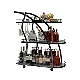 PEVSCO Küchenregal Mikrowellen Regal Mobile Home Trolley Kitchen Rack Dreistufiges goldenes Kuchen-Tee-Service-Rack Küchenwagen Bäckerregale (Color : Schwarz)