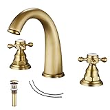 GGStudy Antikes Messing, 2 Griffe, 3 Löcher, Wasserhahn, weit verbreitet, Badezimmer, Waschbecken, Wasserhahn, Mischbatterie, Versorgungsschlauch im Lieferumfang enthalten, passender Pop-Up-Ablauf