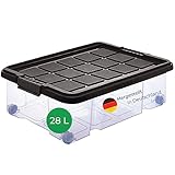 Novaliv Unterbett Aufbewahrungsbox mit Rollen Deckel 28L Anthrazit Nestbar stapelbare Clipverschluss Bettkasten mit Rollen BPA-frei 61x40x17 cm