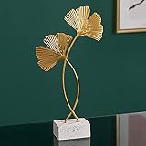 Omela Deko Figuren Gold Blätter aus Metall Modern Dekofigur Klein Deko Objekt Tischdeko für Wohnzimmer Outside Garten Modern Skulptur Accessoires Geschenkidee 4 x 14 x 28 cm
