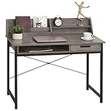 HOMCOM Schreibtisch mit Regal Schublade, Computertisch, Bürotisch, industrieller Stil, MDF, Metall, Grau+Schwarz, 106 x 53 x 95 cm