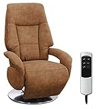 Cavadore TV-Sessel Edinburgh / Fernsehsessel mit elektrisch verstellbarer Relaxfunktion / 2 E-Motoren / 74 x 114 x 77 / Lederoptik: cognac