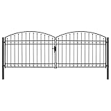 KOIECETA Zauntor mit Gewölbter Spitze Doppelflügeltor Metalltor Gartentor Gartenzaun Tor Pforte Doppeltor Hoftor Einfahrtstor Stahl 400x125cm Schwarz