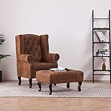 FAMIROSA Chesterfield-Sessel und Fußhocker Braun Wildleder-Optik