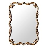 Wandspiegel dekorativ, goldfarbener Vintage-Holzrahmen-Wandspiegel, dekorativer Spiegel im Barockstil für Schlafzimmer und Wohnzimmer, Eingangsbereich, Flur, verzierter Badezimmer-Kosmetikspie
