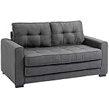 HOMCOM Schlafsofa Klappsofa 2-Sitzer Stoffsofa Bettsofa Sofa mit Schlaffunktion Sofagarnitur Leinen-Touch Gummiholz Grau 147,5 x 75 x 85 cm