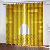 BONDIJ Verdunklungsgardinen Wohnzimmer 2 Stücke 160X150cm(HxB) 3D Vollmond-Golddruck Muster Blickdicht Vorhang Schlafzimmer Kinderzimmer Küche Thermogardine Schallschutz Ösenvorhang