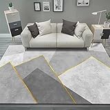 SUNYRDSM Teenager Zimmer Deko Rutschfester Teppich 90x150cm Grayes geometrisches Muster gelbe Linien dekorieren Moderne Anti-Rutsch Teppich Klein