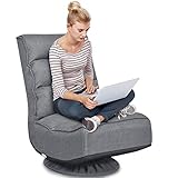 RELAX4LIFE Bodenstuhl mit 360° drehbarem Sockel, Bodensessel mit 5 winkelverstellbarer Rückenlehne 90°-135°, klappbarer Relaxsessel, bis 120kg belastbar, Lazy Sofa für Wohnzimmer und Büro (Grau)