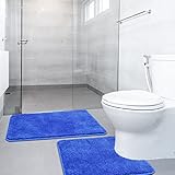 SOANNY Badematte 2er Set, Luxus Dicke weiche Badezimmerteppich, 50x80cm Badvorleger & 50x50cm Toilette Matte, waschbar Badematten absorbierend Badteppich rutschfeste Badewanne Duschvorleger, Blau