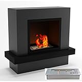 GLOW FIRE Larvik Ethanol Kamin, Bioethanol Kamin Indoor mit 2,6 KW Heizleistung, Ethanol Standkamin mit 7h Brenndauer, Kaminofen Schwarz