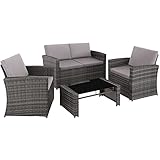 TecTake Lounge Gartenmöbel Set aus Poly Rattan für den Garten, Möbel für den Balkon, 12-teilige Garten Lounge (wetterfest), Essgruppe mit Outdoor Sofa, Sessel und Tisch für 4 Personen (grau)