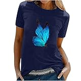 TURWXGSO Tshirt Damen Sommer T Schirt Kurzarm Shirt Rundhals Bluse Lockere Oberteile Lässig Tunika Tops Sale Shirts Tops Oberteile Mit Schmetterlingsdruck Kurzarm Tshirt Damenshirts Pullover