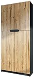 Vladon Büroschrank Logan V1, Aktenschrank mit 5 Fächern und 4 Türen, Schwarz matt/Eiche Natur (82 x 185 x 37 cm)