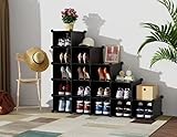 HOMIDEC Schuhregal, 16 Würfel Schuhschrank Kunststoff Schuhkarton Organizer für Schrank Flur Schlafzimmer Eingang(schwarz)