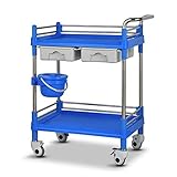 Multifunktionale tragbare Handkarren, tragbarer Werkzeugwagen, 2-stufiger mobiler Trolley-Wagen mit Schubladen, Schmutzeimer, Universalrad-Schönheitssalonwagen mit Bremse, robuster Abs-Allzweckwa