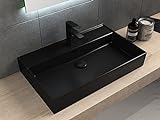 Aqua Bagno | Matt schwarzes Waschbecken, eckiges Handwaschbecken, Loft Air Design, Keramik Waschtisch | 812 x 466 mm