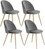 Set von 4 Esszimmerstühlen aus weichem Samt und Holzbeinen für Küche, Esszimmer, Wohnzimmer, Lounge (Color : Grey)
