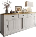 Domando Sideboard Olbia Landhaus für Wohnzimmer Breite 220cm, Schiebetüren, Metallgriffe in Andersen Pinie und Wotan Eiche