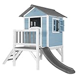 AXI Spielhaus Beach Lodge XL in Blau mit Rutsche in Grau | Stelzenhaus aus FSC Holz für Kinder | Kleiner Spielturm für den Garten