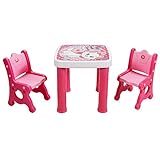 COSTWAY 3 TLG. Kindersitzgruppe, höhenverstellbarer Kindertisch mit 4 Schubladen, 2 Kinderstühlen mit Verstellbarer Sitzhöhe, Sitzgruppe Kinder zum Zeichnen, Lernen, Spielen und Essen (Rosa)