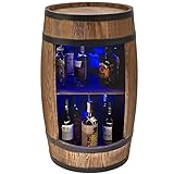 CREATIVE COOPER Weinregal Holz mit LED-Leuchten - Weinschrank Mini Bar - Alkohol Schrank Mann - Barschrank - Fass bar - 80cm hoch - Retro deko Bar Regal - Nadelbaumholz - Fassbar - Fassmöbel (Wenge)