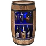 CREATIVE COOPER Weinregal Holz mit LED-Leuchten - Weinschrank Mini Bar - Alkohol Schrank Mann - Barschrank - Fass bar - 80cm hoch - Retro deko Bar Regal - Nadelbaumholz - Fassbar - Fassmöbel (Wenge)