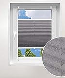 Laneetal Plissee ohne Bohren Klemmfix, Jalousie Faltrollo Crushed Optik, Grau 120 x 130 cm, mit Spannschue für Fenster und Tür, Easyfix klemmträger und verspannt, Sonnen-, Sicht- & Schallschutz
