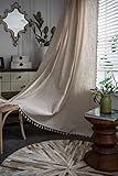 iyoimono Boho Vorhänge Beige Leinen Einfarbig Vintage Vorhänge Landhausstil Häkeln Stricken Gardinen,Polyester Baumwolle Lace Transparent Vorhang für Küche Wohnzimmer Schlafzimmer,2 Stück,B150×H240cm