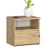 AKORD Nachttisch mit Schublade | Nachtkommode, Nachtkästchen | Schlafzimmer Schrank | B40 x H40 x T35 cm | Farbe: Kunsthandwerkliche Eiche