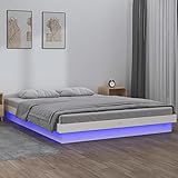 JUNZAI Massivholzbett mit LED-Beleuchtung, Bettrahmen, Betten, Bettgestell, Bed Frame, Jugendbett, Betten Für Teenager, Schlafzimmer Bett, Weiß 120x190 cm 4FT