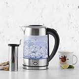 Karaca Kettle Glas Kräuterteebereiter mit LED Beleuchtung INOX 2202, Warmhaltefunktion, Kräuter und Schwarzer Tee, Teebereiter, Teemaschine, 1,7 l, Edelstahl