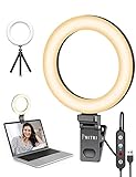 Ringlicht Laptop, 6,3'' Videokonferenz Licht Beleuchtungsset mit Clip&Stativ, Dimmbaren 3 Modi 10 Helligkeitsstufen für PC-Monitor/Live-Streaming/YouTube/Tik Tok und Make-up