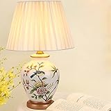 Mengjay Klassische Vintage Art Keramik Tischlampe, Vase-Like-Tuch Lesebuch-Licht Schreibtischlampe Porzellan-Antike Blumen verzierte Nacht Birne Beistelltisch Dresser (B)