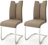 Robas Lund Esszimmerstühle 2er Set Cappuccino, Echtleder Schwingstuhl Esszimmerstuhl max. 140 Kg Belastbar, Stuhl Artos