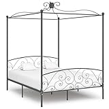 Hommdiy Himmelbett Bettgestell Bett Einzelbett Metallbett Bettrahmen Lattenrost Schlafzimmerbett Schlafzimmermöbel Ehebett Grau Metall 160 x 200 cm