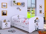 BDW Kinderbett Super Hunde Paw - Babybett mit Matratze und Schublade - Bequem und Langlebig Rausfallschutz Bett - Kinderzimmer - Weiß (Motiv 2) - 190x90