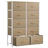 YITAHOME Kommode, Kommode mit 10 Schubladen, Stoffkommode für Schlafzimmer, Wohnzimmer, Schrank, Kinderzimmer, Stabiler Stahlrahmen, Leicht zu Ziehen, Stoffkörbe und Holzoberfläche, Khaki