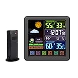 weemoment Wetterstationsuhr | Digitales Wetterthermometer mit Farbanzeige Digitaler Temperatur- und Luftfeuchtigkeitsmesser, Wettervorhersagestation mit Uhr und Hintergrundbeleuchtung