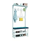 Metall Industrial garderoben 4 IN 1 garderobe mit sitzbank und Schuhschrank Multifunktional garderobenständer mit sitzbank garderobe flur, Geeignet für Flur, Schlafzimmer, Wohnzimmer (80 CM, blau)