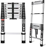 Aluminium-Teleskopleiter, zusammenklappbare Verlängerungsleiter mit Verriegelungsmechanismus, tragbare Teleskop-Wohnmobilleiter, kompakte Leiter für die Arbeit zu Hause oder im Freien, robuste 330-lb