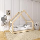 NeedSleep® Hausbett 90x200 cm mit Lattenrost | Montessori Kinderbett Bodenbett | Jugendbett Holzhaus Kinder Bett Holz