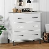 JUNZAI Sideboard Oslo mit 3 Schubladen, Kommode Schlafzimmer, Komodenschrank, Flur Möbel, Apothekerschrank, Wohnzimmerschrank, Flur Schrank, Beistellschrank, Weiß 77x40x79,5 cm Massivholz