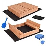 Sandkasten mit Deckel Imprägniert Sandbox 120x120 Sandkiste mit Sitzbänken Holz Spielzeug Garten Spielzeug