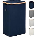 Lonbet - Wäschekorb mit Deckel Groß - XL 100 Liter - Wäschekorb Holz Bambus - Wäschesammler Blau mit Griffen - Blue Laundry Basket - Laundry Hamper with Lid